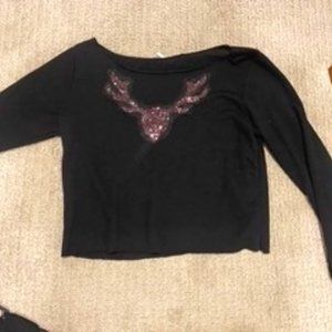 Kira Sequin Moose/Elk Crop Top Sweatshirt - Size Medium